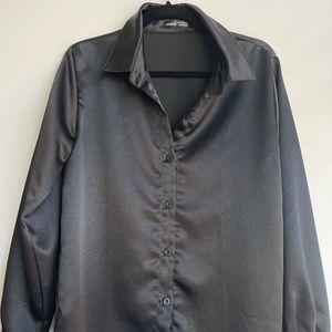 Shein Satin Black Button Up Blouse
